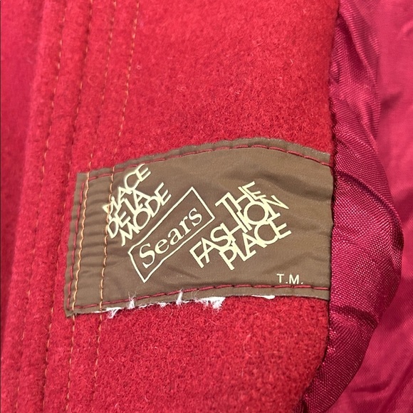 Sears Red Long Sleeve Women's Dress coat Wool vintage winter long jacket belt - Picture 8 of 12